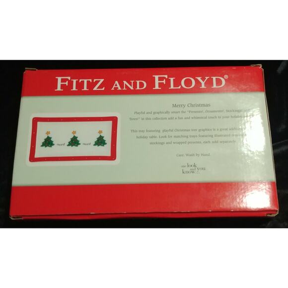 NIB Fitz & Floyd Merry Christmas Tree GLASS TRAY 12.5" X7”Serving Plate Platter - Picture 7 of 7